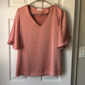 Pink Lily Short sleeve satin pink/blush blouse.